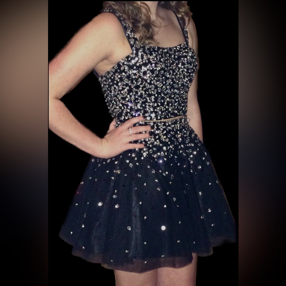 Mori Lee Women’s Sparkly Black Two-Piece Short Dress